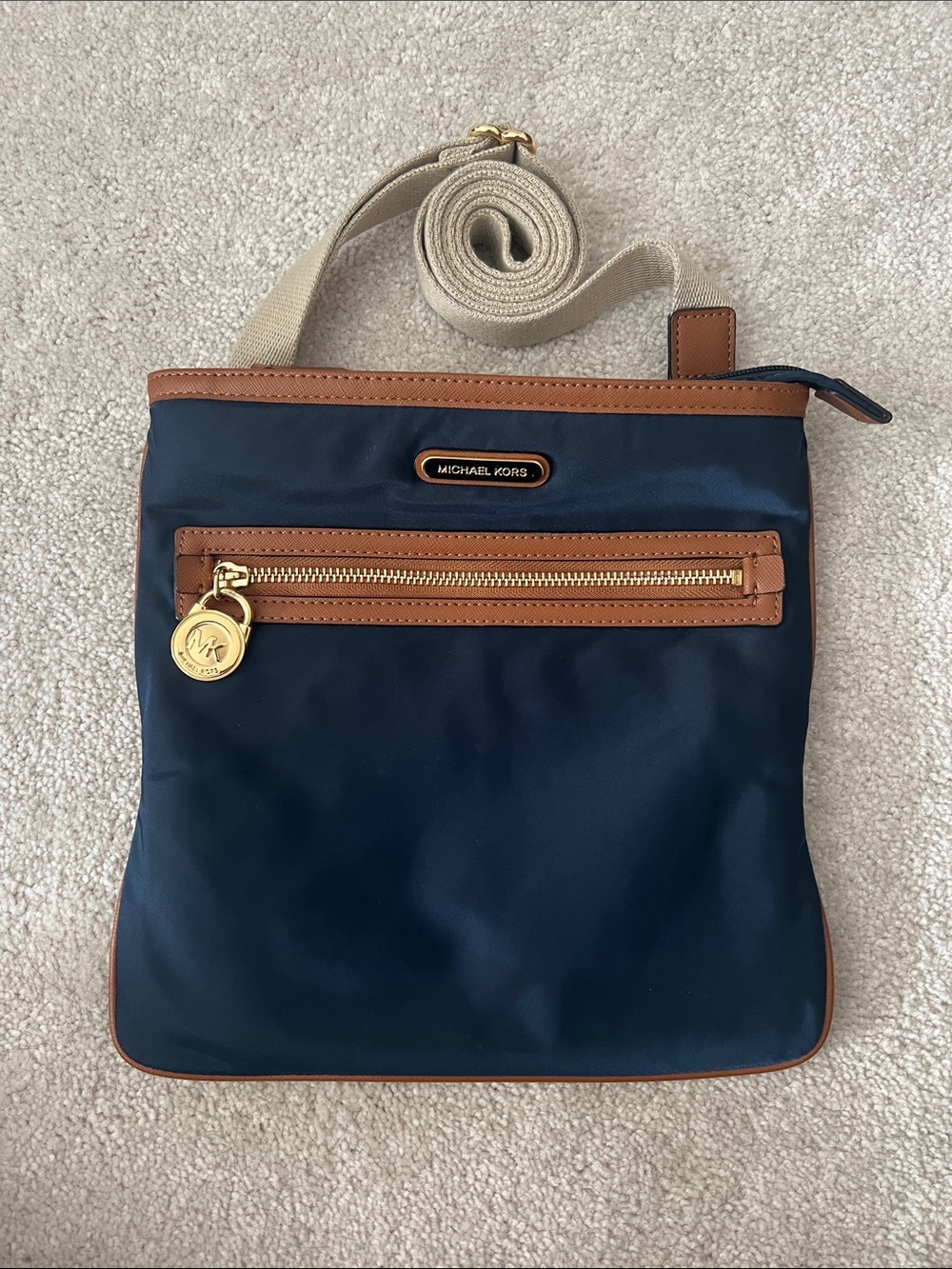 Michael Kors Navy and Brown Crossbody Bag